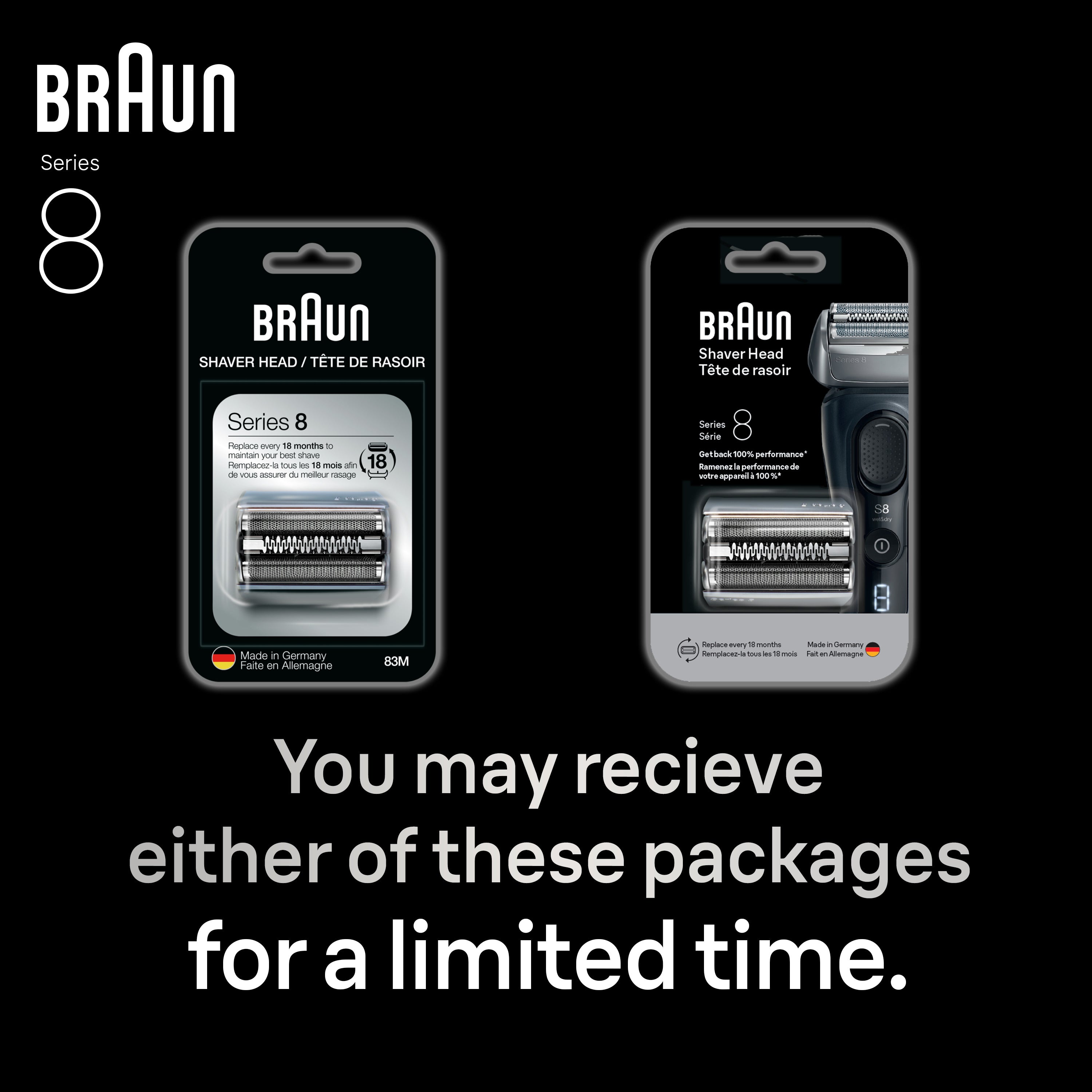 Braun Electric Shaver Head Replacement Part 83m Silver Compatible with Series 8 Electric Razors for Men